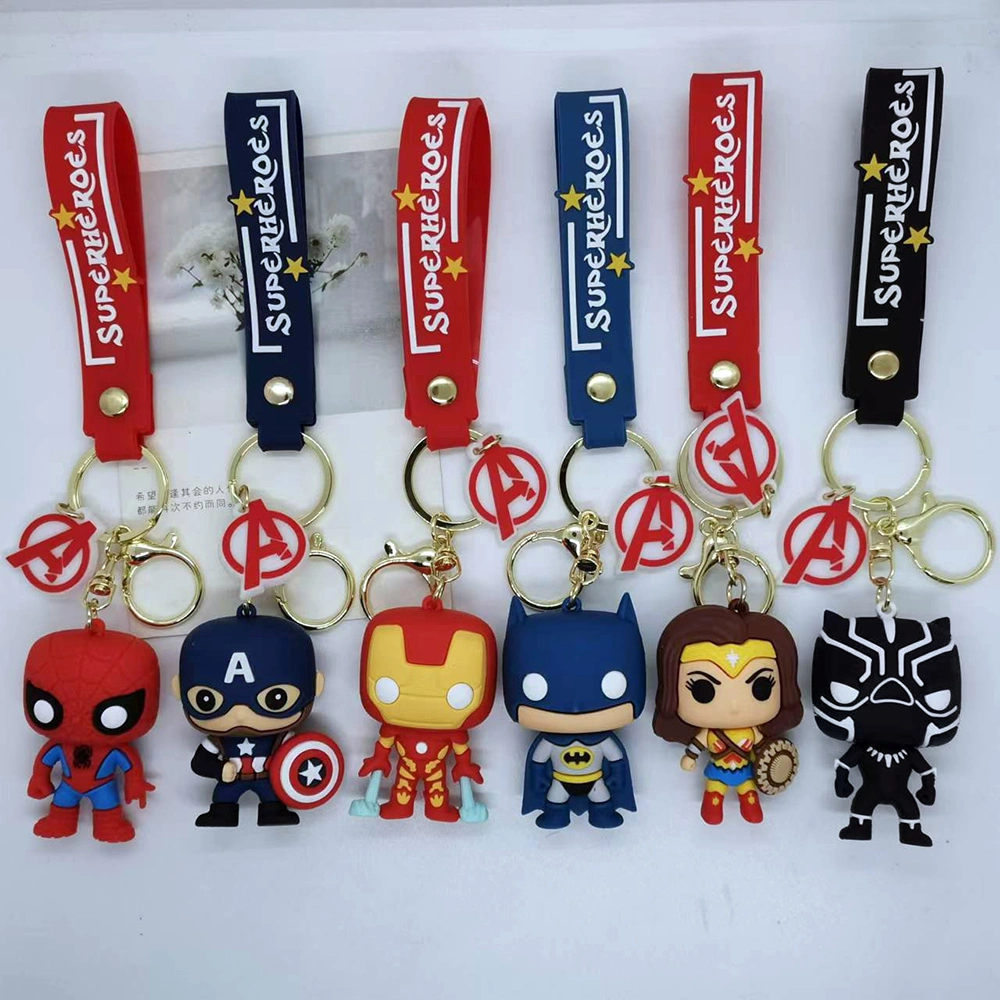 Soft Rubber Key Chain Lovely Cartoon Captain Wonder Man Super Heros Key Chain Schoolbag Car Keyring 3D Pendant Keychain Custom