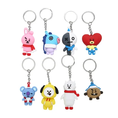 Kostenlose Probe, schnelle Lieferung, Korea Kpop Bt21 Gummi-Schlüsselanhänger, Anime 3D-Bts-Schlüsselanhänger