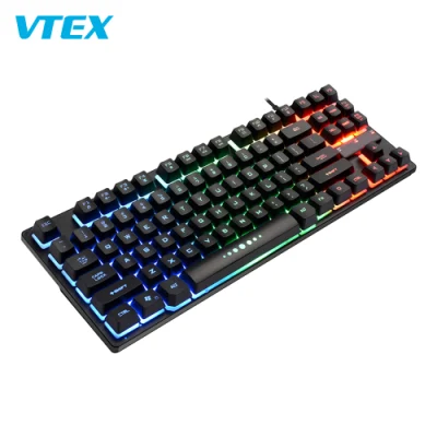 87 Tasten, ergonomische Multimedia-Membran, kabelgebunden, wasserdicht, LED-RGB-Gamer-Computer-Gaming-Tastatur